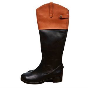 Halston Heritage Barbara Black and Cognac Leather Tall Riding Boots Size 6